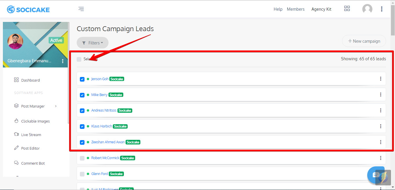 Step 2: You can all leads or Select a preferred leads